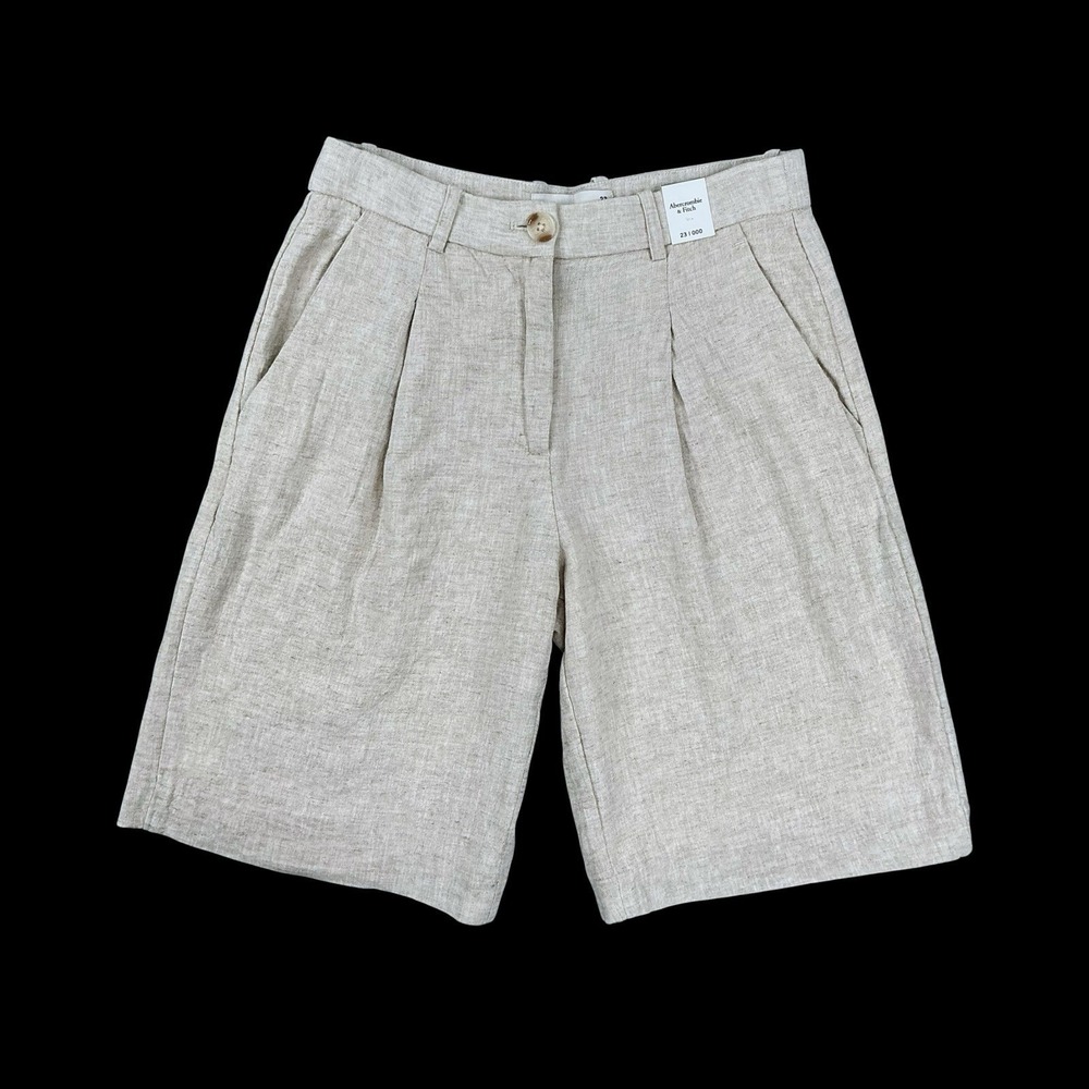 Abercrombie & Fitch Shorts Women 23 (25Wx9L) Beige Pleated Linen Blend NWT
